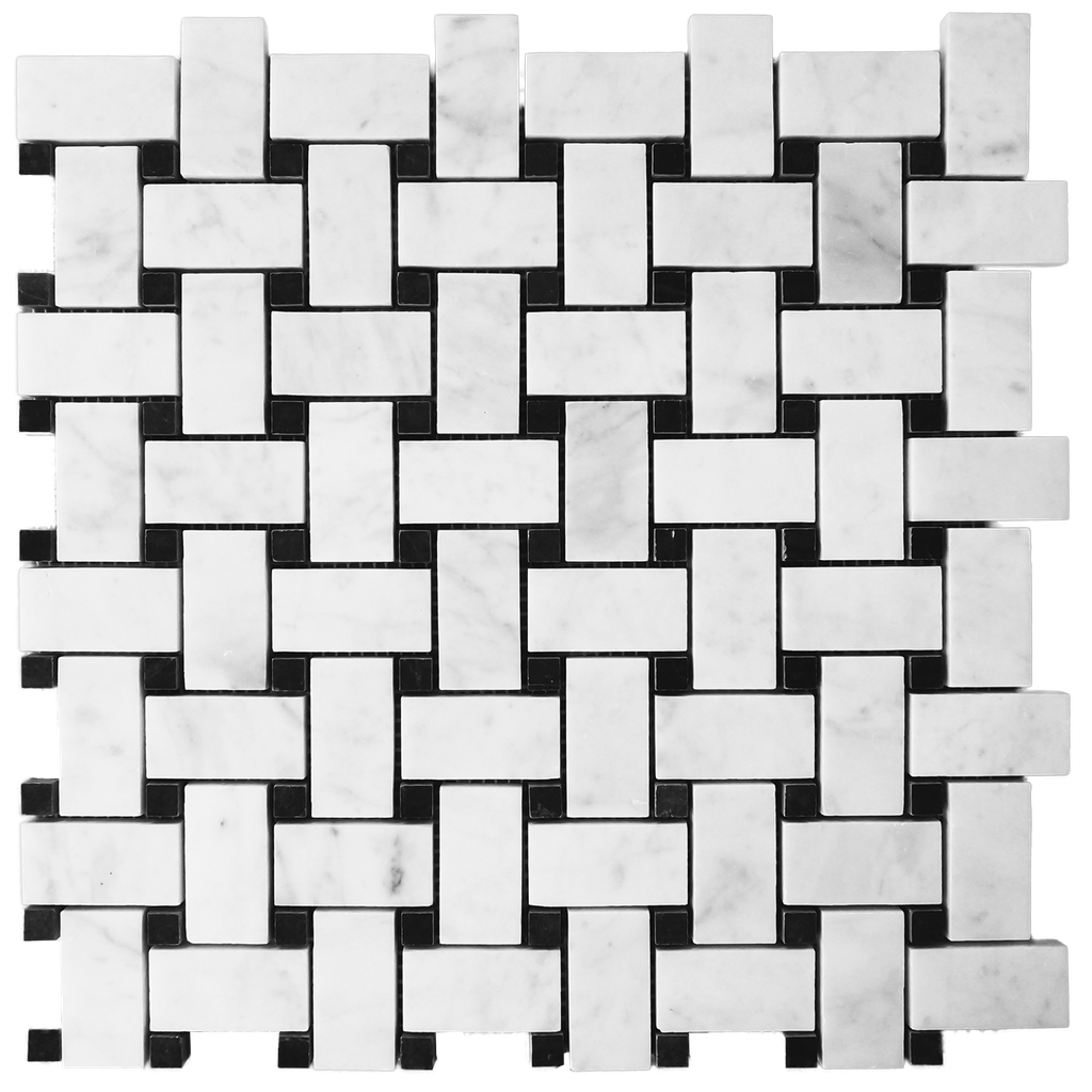 Honed marble basketweave mosaic in 'Carrara White'